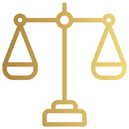 Ícone dourado de balança da justiça representando equilíbrio e defesa legal em casos de advocacia trabalhista